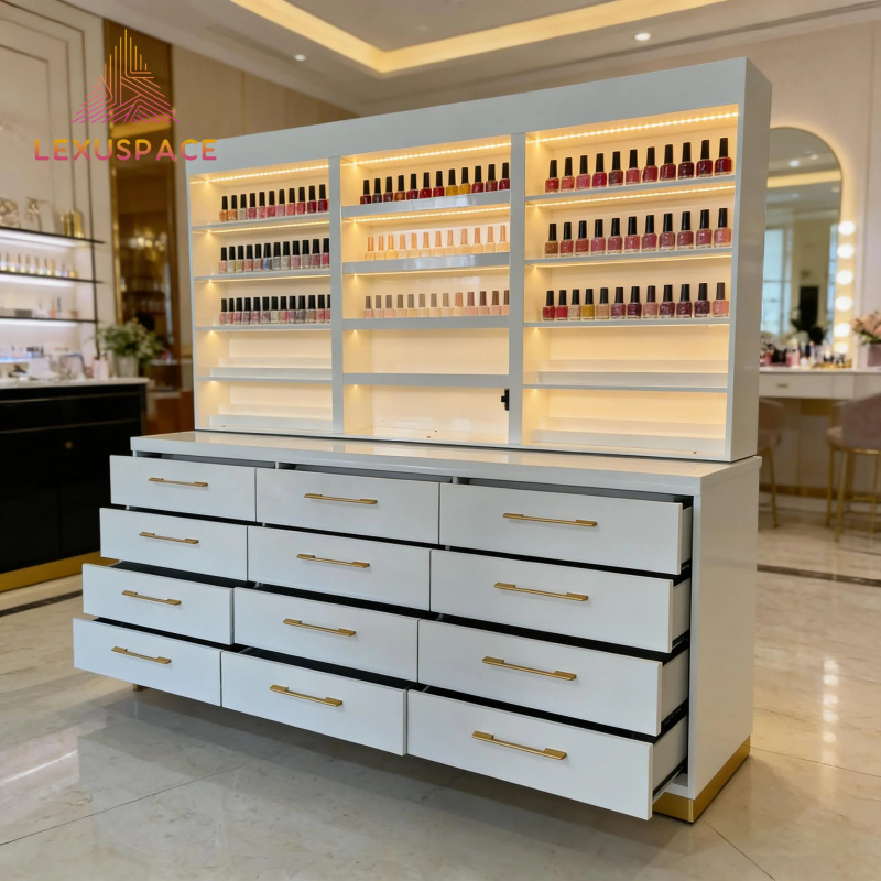 Estante de exhibición de mader - Beauty Hair Makeup reseña y precio